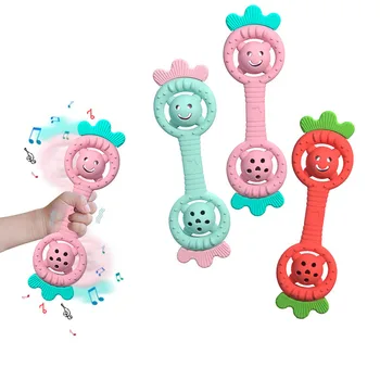 Colorful Solid Color Baby Silicone Bite Gel Soothing Toy Strawberry Ringing Bell Dental Gel Newborn Desire Teeth Grinding Rod