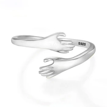 POYA Hug Ring 925 Sterling Silver Warmth and Love Hand Adjustable Ring for Women Party Jewelry Gift
