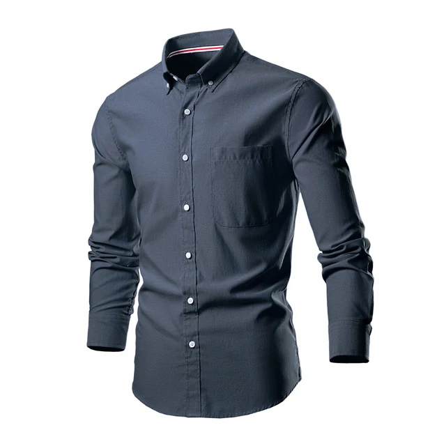 Business Men's Worsted Solid Color Long Sleeve Anti-Wrinkle Anti-Shrink Shirt