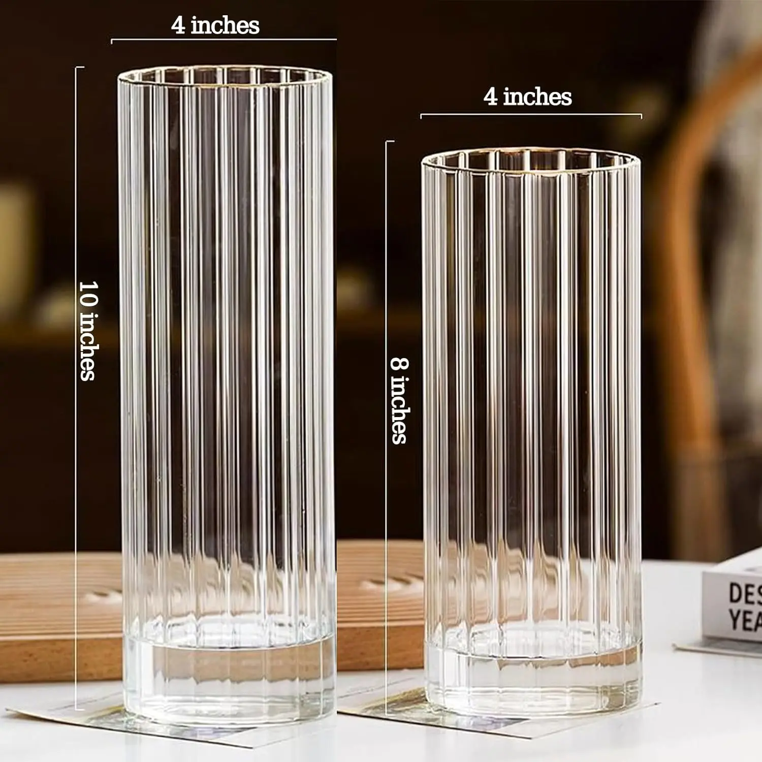 Modern Style Recyclable Striped High Borosilicate Glass Vases For Home ...