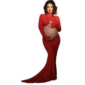 Slim-fit stretch maternity skirt Train cutout backless long elegant photo print knit breastfeeding