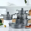 Set da 10 pezzi di pentole elettriche grigie con manico in legno