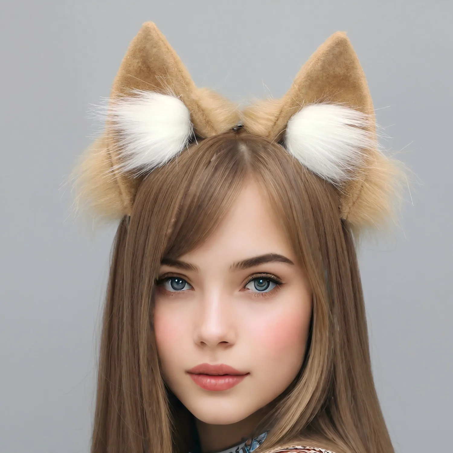 E0049 Faux Fox Cat Ears Headband Tail Set Cosplay Use Animal Costumes Halloween Dress up Accessories