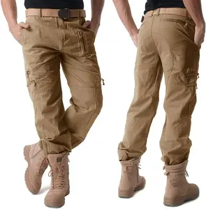 Hot Selling Wholesale Customized Men Track Pants Multi Pocket Outdoor Loose Solid Color Fitness Jogging Cargo Trousers