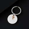 Silver brushed  round key +Gold cross