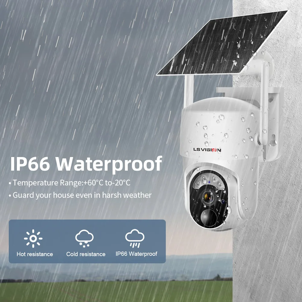 LS VISION 3MP WIFI Camera Light with Sim Card Wireless Street Panel for Trail Camera Waterproof Outdoor CCTV PTZ 4G Solar Camera