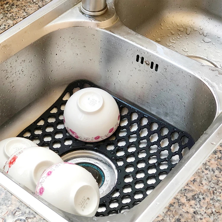 Pvc Silicone Sink Mat Foldable Nonslip Soaking Pad Grid Rear Drain