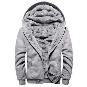 New Fashion Trend Men Zip Up Hoodie Heavyweight Fleece Lined Jacket Wool Warm Thick Winter Coat