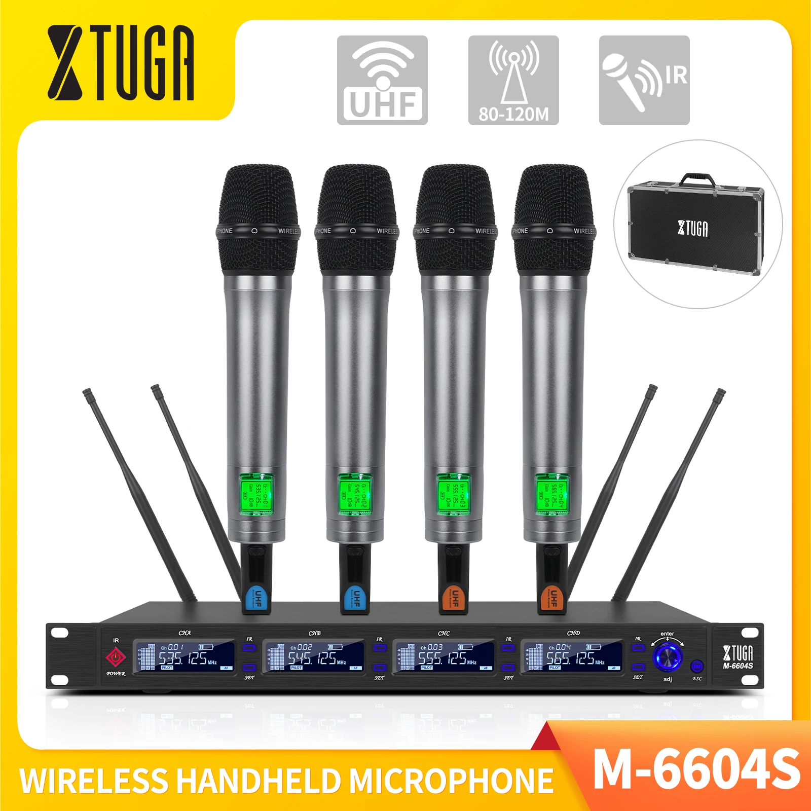 Xtuga Dual Mode UHF Switch True Diversity System 4 Wireless Mic