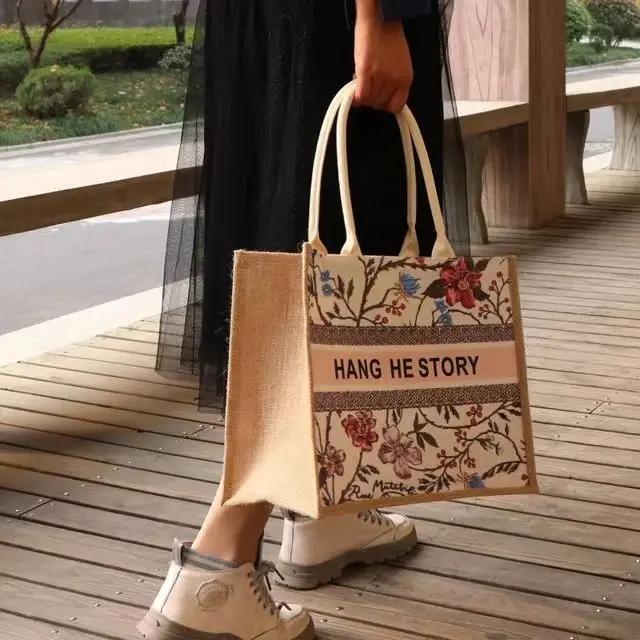Wholesale Promotion Custom Flower Custom Size Cotton Canvas Reusable Shopping Tote Bag Rope Zipper Closure Personalized for factory