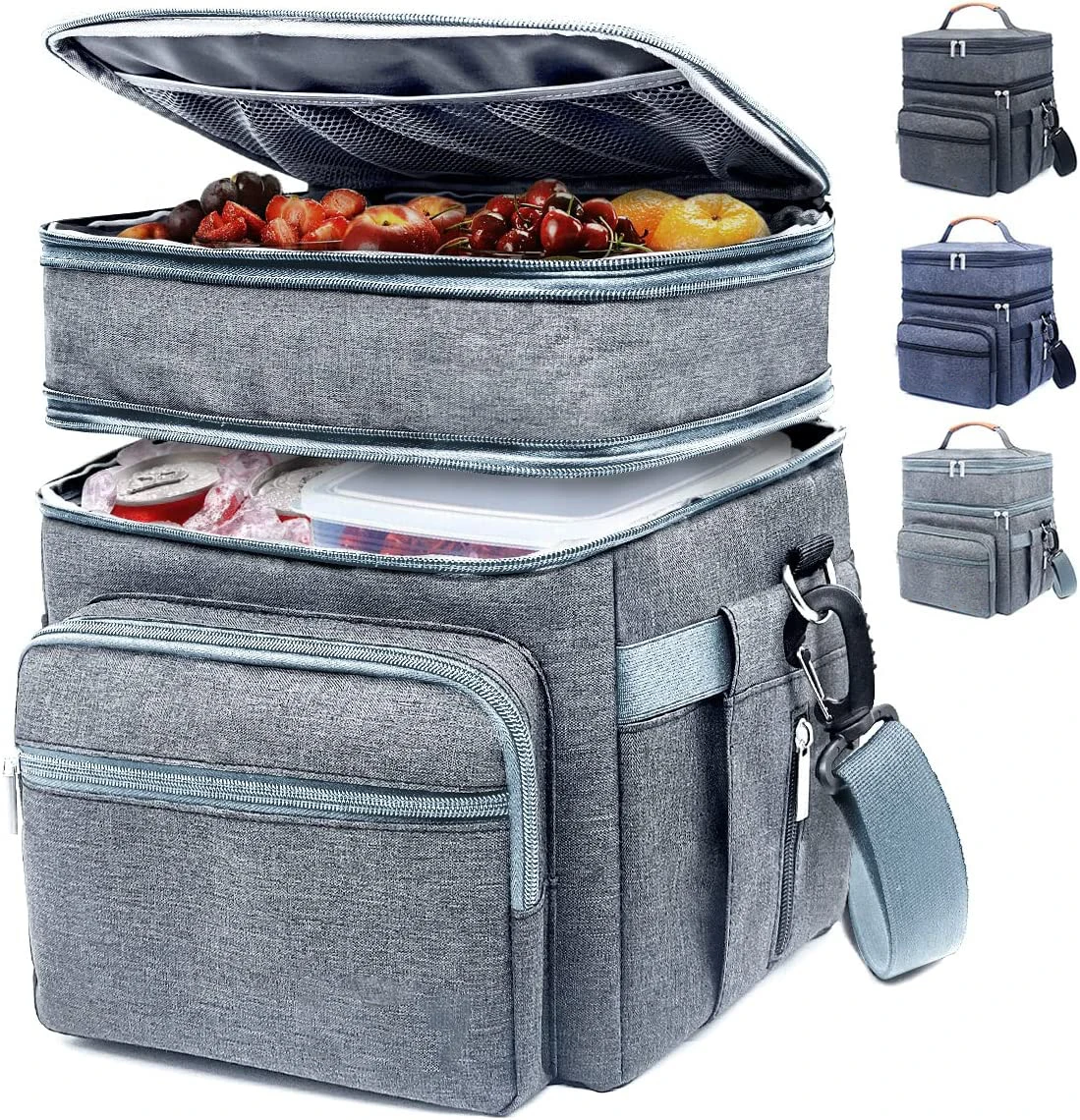Large Capacity Reusable Leakproof Thermal Cooler Double Compartment Soft Insulated Lunch Bag