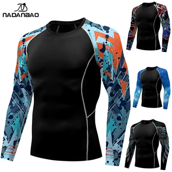 Nadanbao Latest surf sportswear shaping fitness tops t shirt mens long sleeve 3D printed custom logo t-shirts polyester t shirt