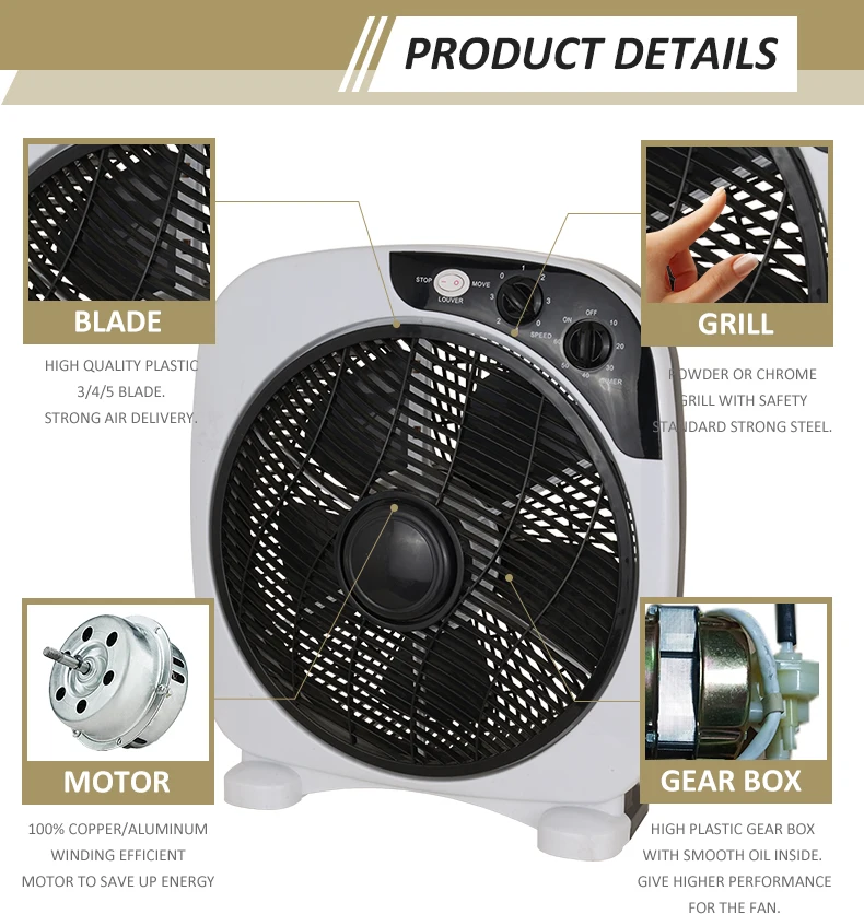 12 Inch Electric Quiet Desk Cool Box Fans Africa 66*12mm Copper Motor