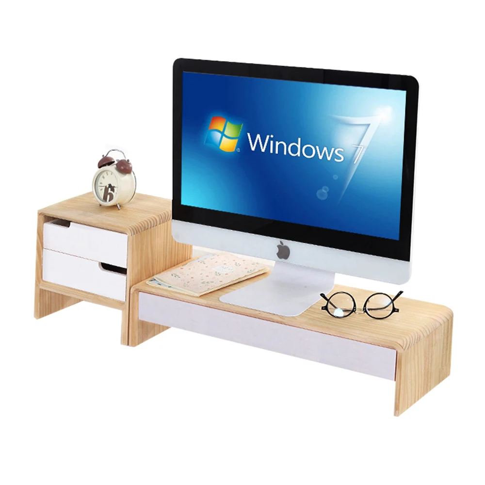 Wooden Monitor Stand Riser with Storage Organizer