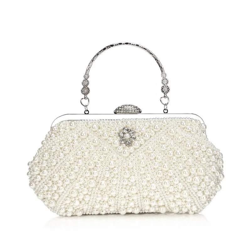 Oweisong Pearl Clutch Purses for Women Crystal Tote Handbag Vintage Evening  Clutch Bag for Wedding Cocktail Bride