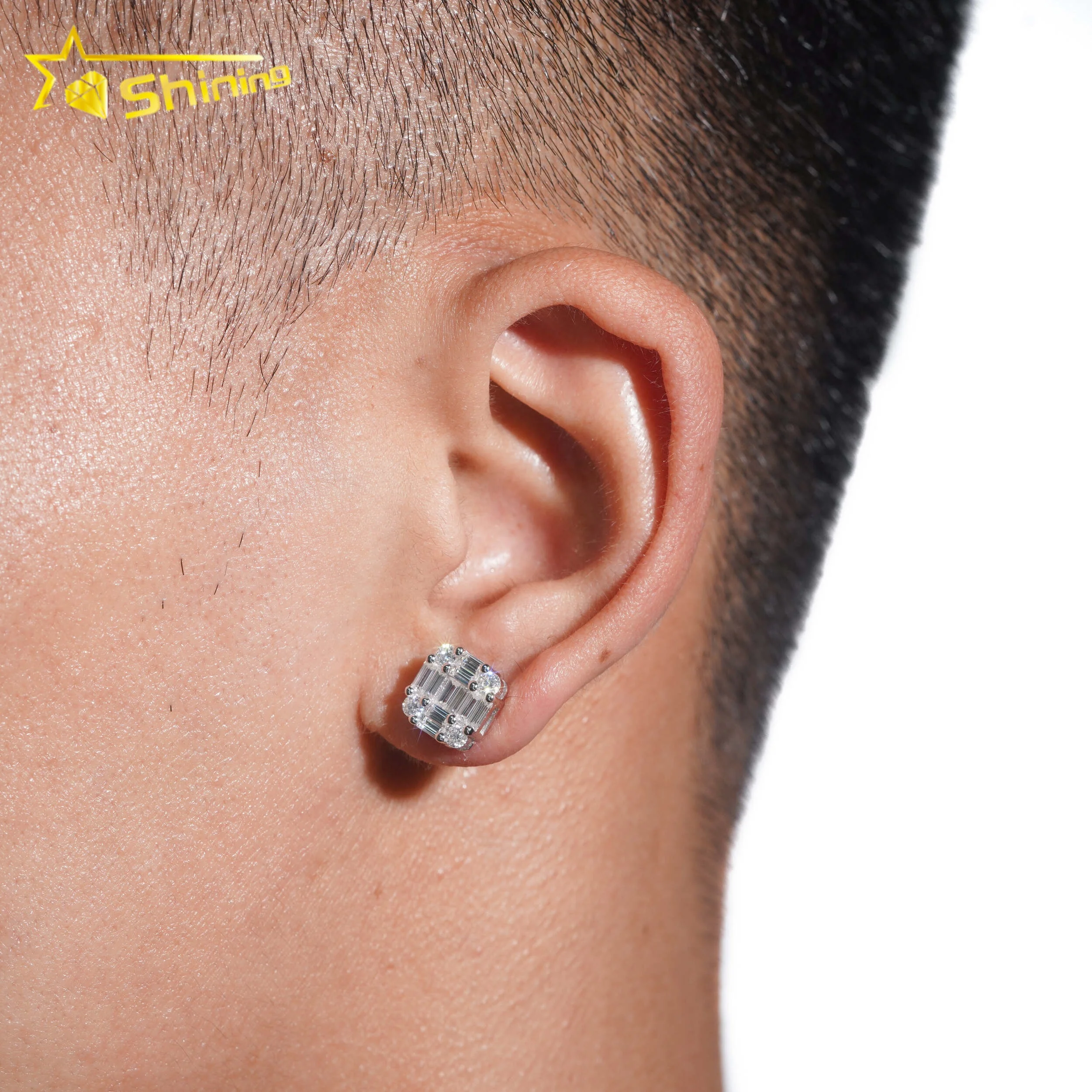 Hip Hop Design Baguette Diamond VVS Iced Out Moissanite Stud