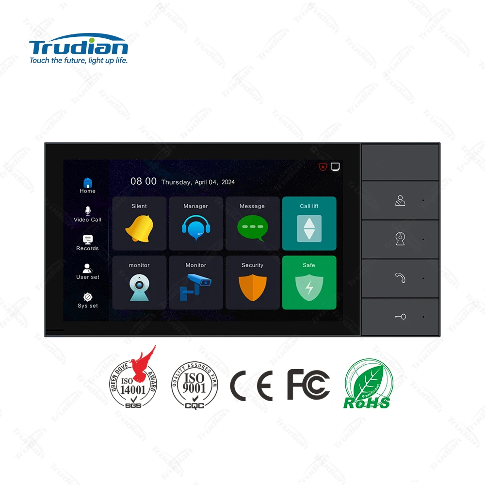Trudian 7 Inch Touch Screen Video Interphone Indoor Monitor Remote Unlocking TCP/IP Video Intercom System for Multiple Apartment