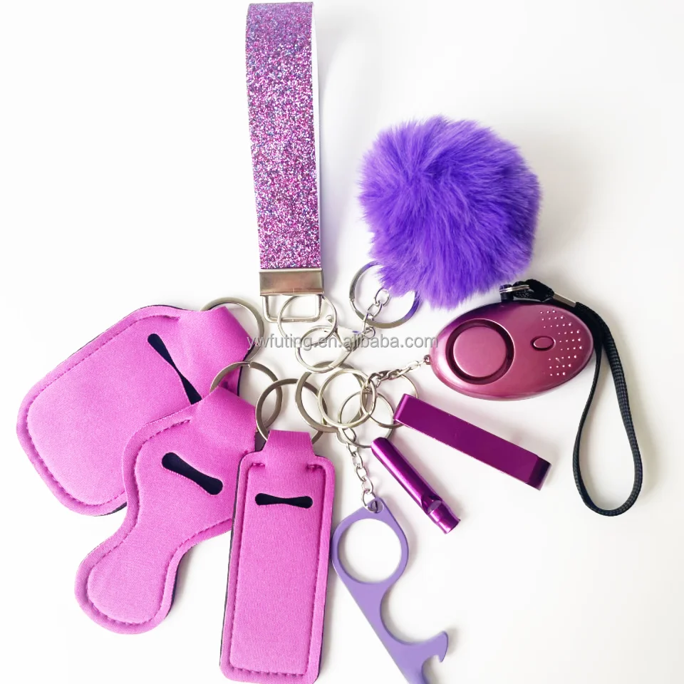 Self Defense Keychain Set with Glitter Wristlet Safety