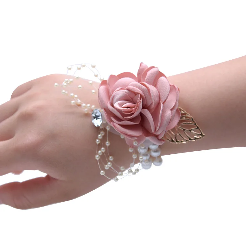 Wedding Party Wrist Pearl Corsage Bracelet Bridal Bridesmaid Hand Wrist Flowers 