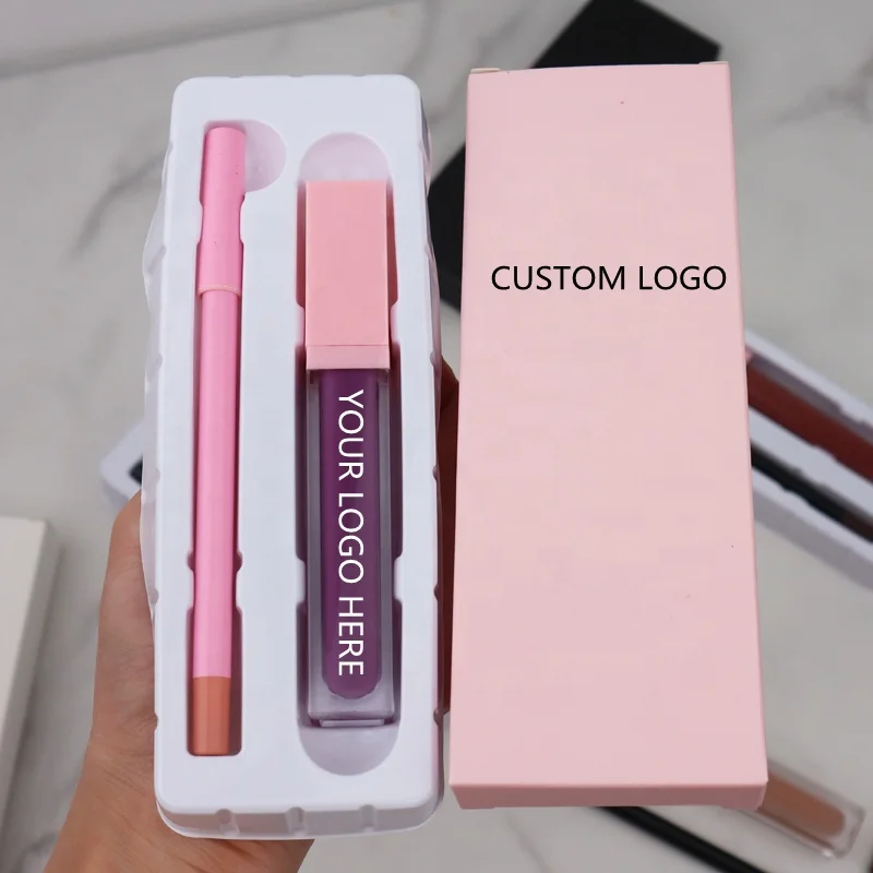 100% помада-карандаш для губ без жестокости с логотипом на заказ, водостойкая матовая коричневая фирменная марка, набор блеска для губ