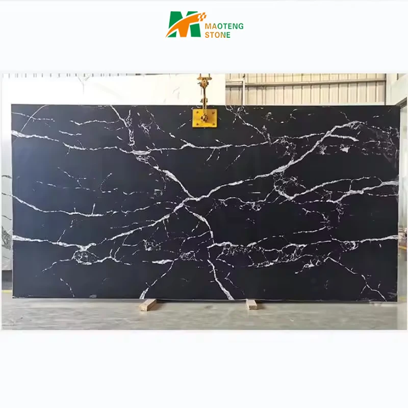 Largest Quartz Slab 3500 X 2000 Gold Veins Black Quartz Stone Calacatta Artificial Stone