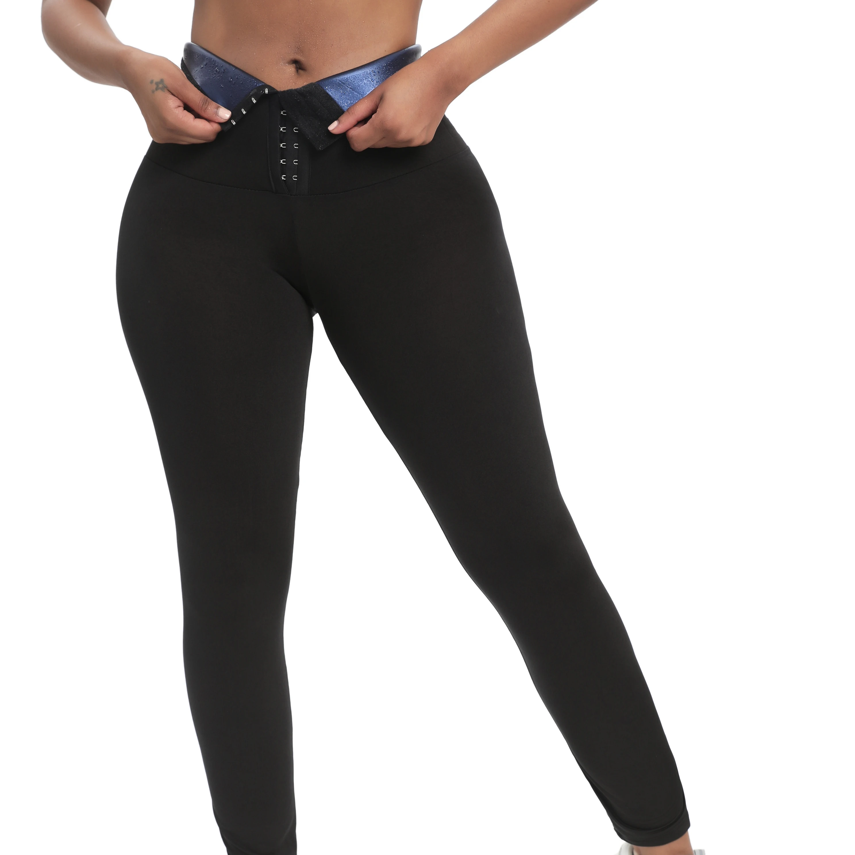 Europe and the United States Large Size Fitness Burst Sweat Shapewear Yoga Clothes Breasted Waistband Sports Pants