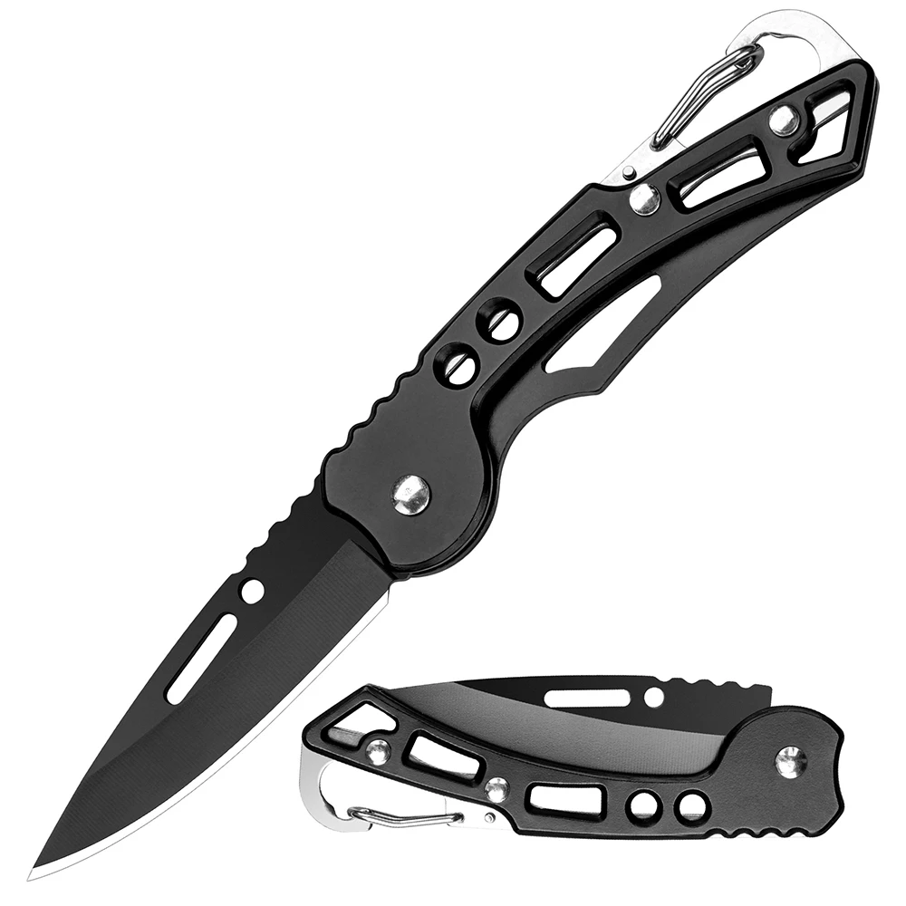 Hot Selling Outdoor EDC Camping Tactical Pocket Knife Promotion Survival Folding Knife with Climbing Carabiner Clips