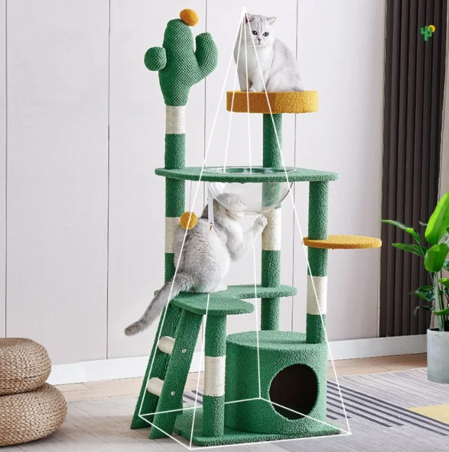 Large Cat Climbing Tree Mutistyle Cactus Flower Cat Tree With Cat