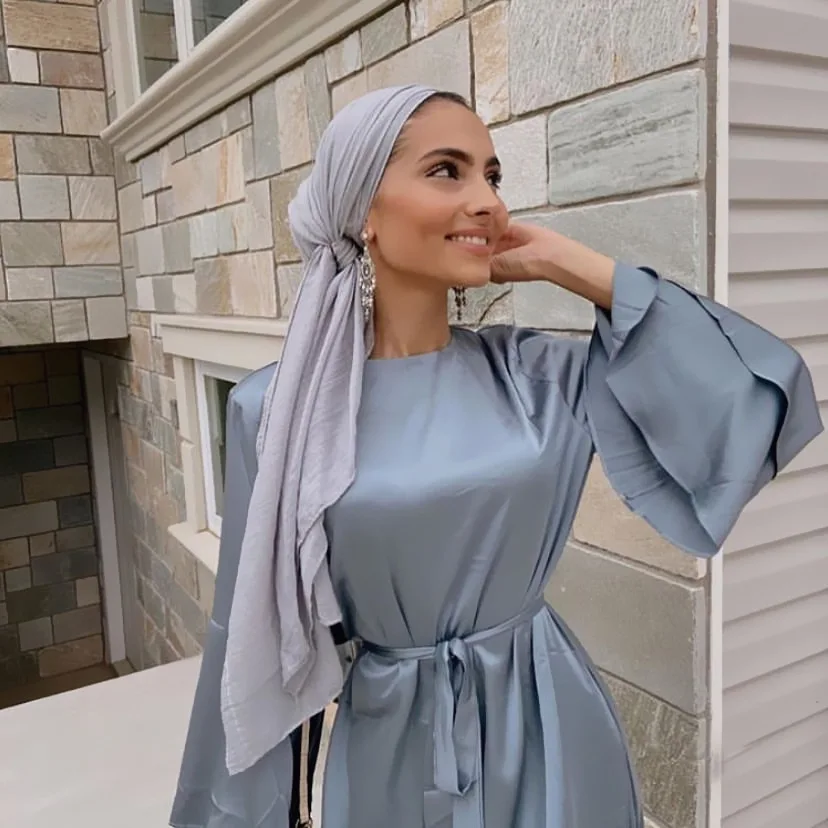 Elegant Satin Ramadan Muslim Dress Color Long Maxi Islamic Dress