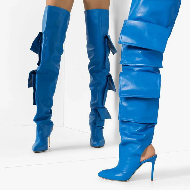 Blue leather hotsell thigh high boots