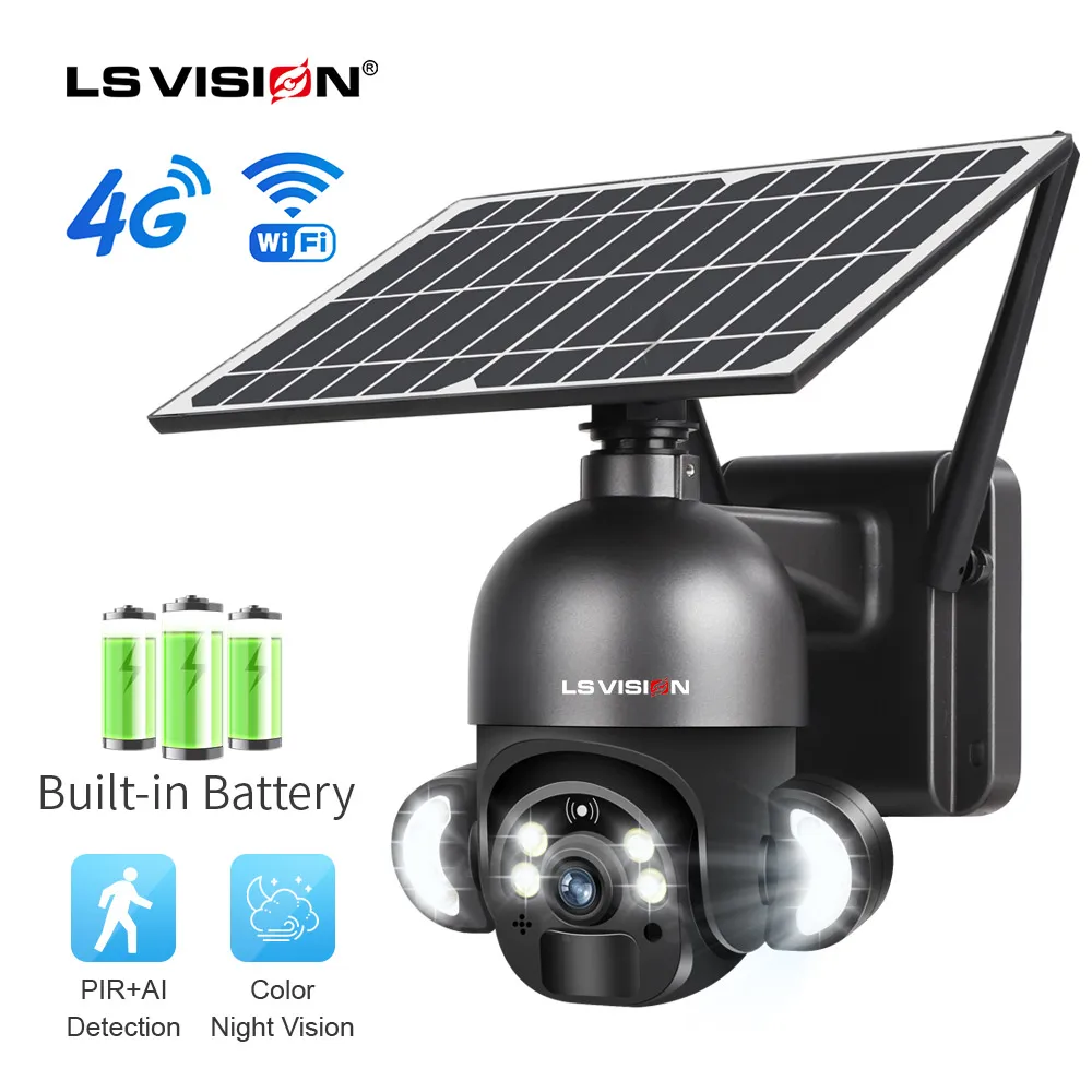 LS VISION 4MP 2K Multipurpose Outdoor 4G Solar Camera WIFI Wireless PTZ  Motion Detection Two Way Audio Security Camera Indoor