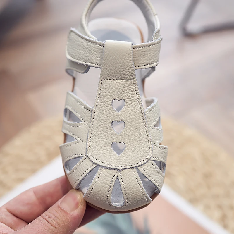 Full Genuine leather Soft sole Girls flat Sandals closed toe kids girls summer shoes children's shoes for adults