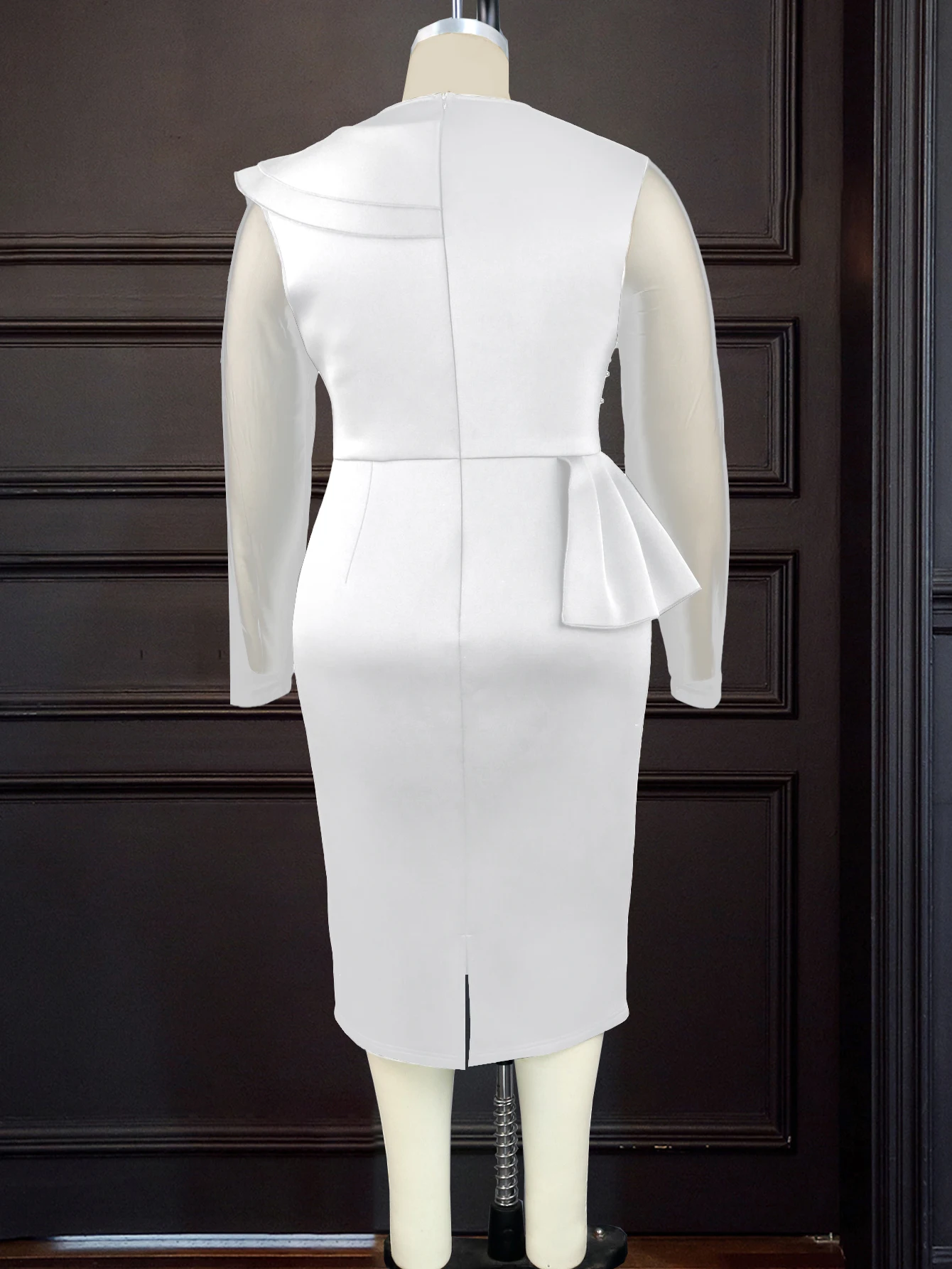 peplum dress plus size white Plus Size Elegant White Bodycon Peplum Dress With Waist Belt Irregular Ruffled Short Sleeves Formal Office Summer Evening Party Dresses