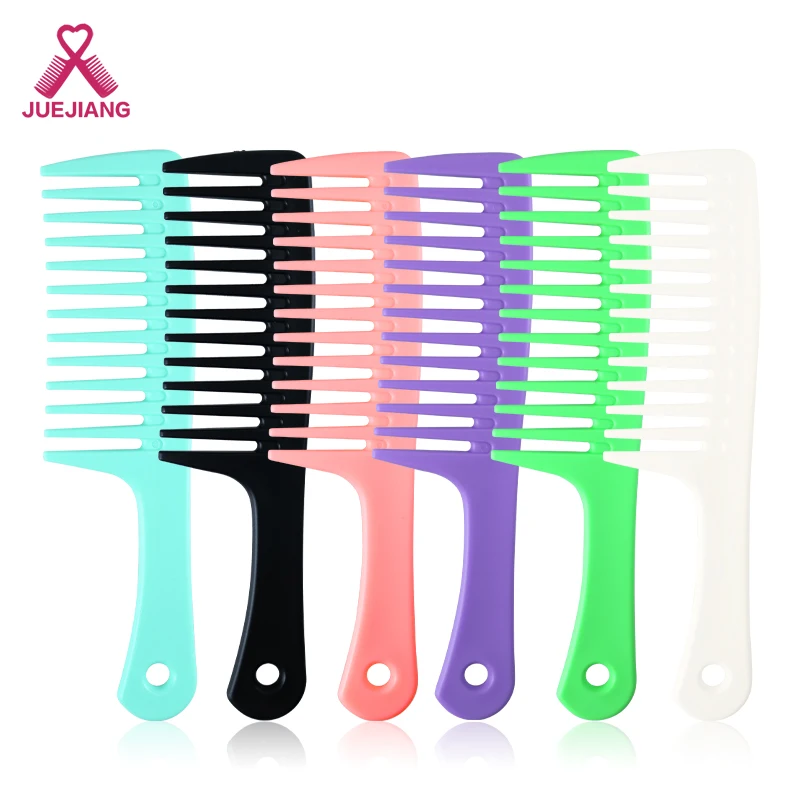 5 Colors Wholesale Custom Logo Detangling Heat-Resistant Large Plastic Wide Tooth Salon Fashion Hair Comb for Wig Use