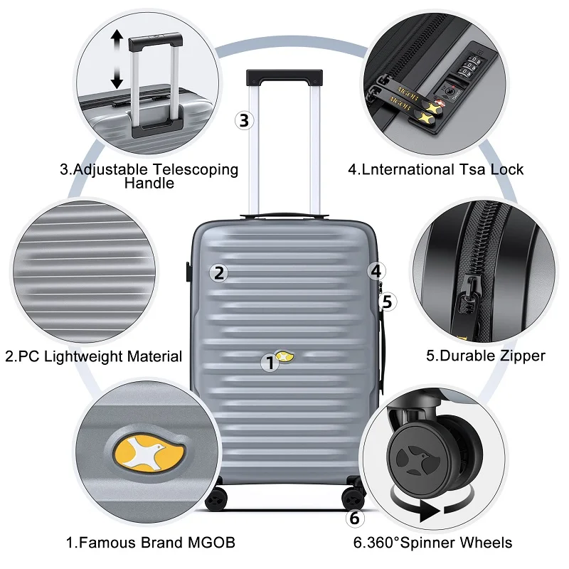 MGOB New Designer PC Travelling Troller Fancy Car Luggage Box Bags Durable Trolley Koffer Carry on Hand Luggage Tgs Suitcase