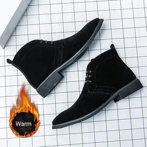 Latest Men Suede Leather Pointed Toe Warm Plush Winter Boots Gentlemen Party Fur Boots