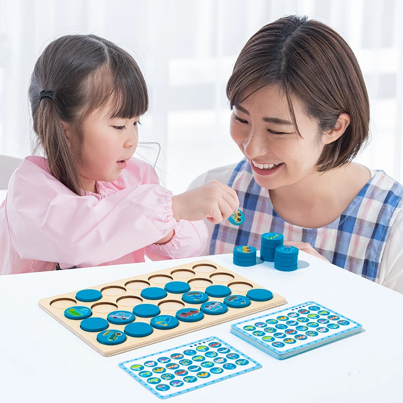 Montessori-Inspired Educational Matching Game Flip Wooden Memory Chess Game for Kid Concentration Training Interactive Toy