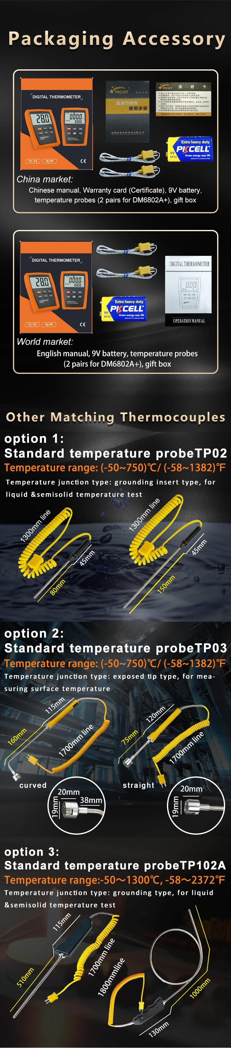 Vici K Type Thermometer DM6802A+ for Flame Thermostatic Faucet Boiler Tin Furnace Oven Oil Liquid Solid Temperature Test