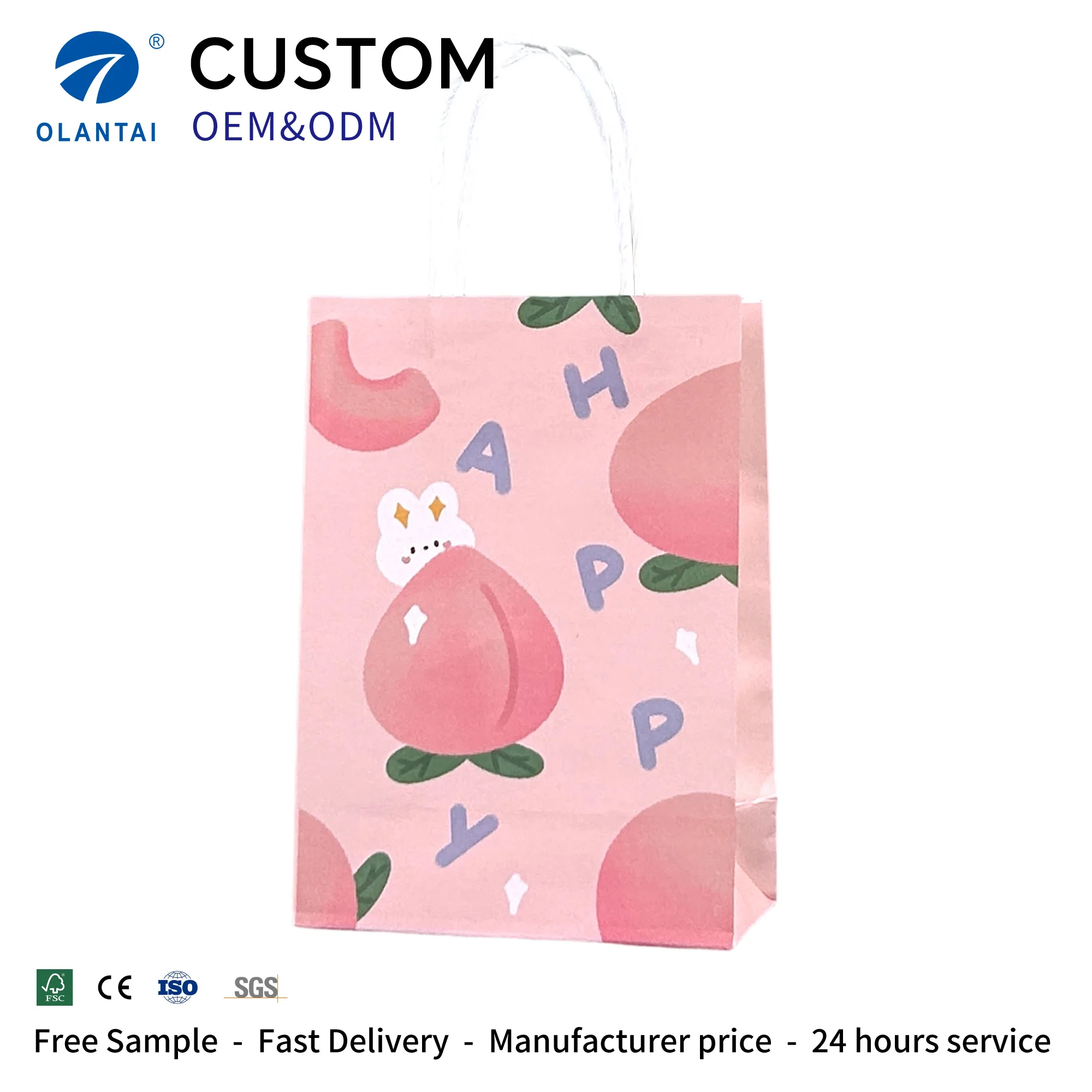 Custom Printed Logo Craft Luxury Recyclable Durable Classic Style Kraft Paper Gift Bag Ribbon Handle Baby Food Packaging