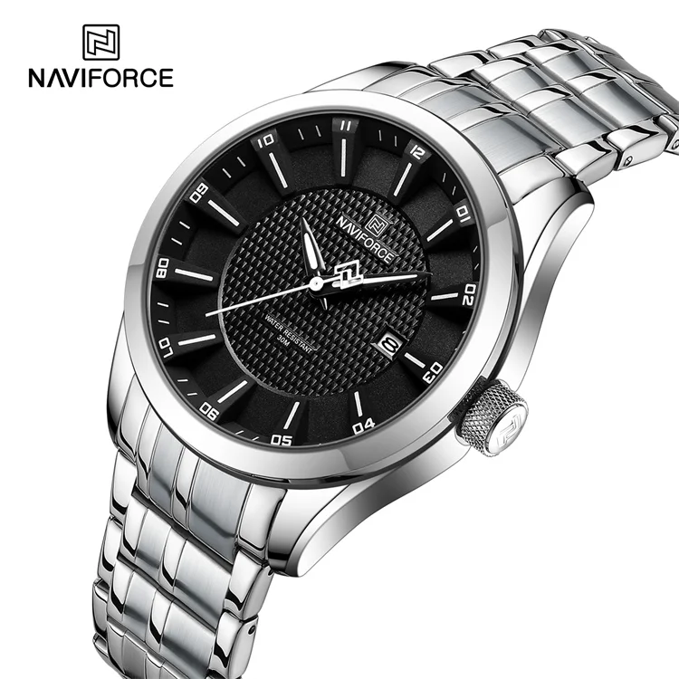 NAVIFORCE 8032 reloj plateado para hombre, reloj de pulsera con esfera  grande, cuarzo, resistente al agua, marca informal, relojes de acero  inoxidable