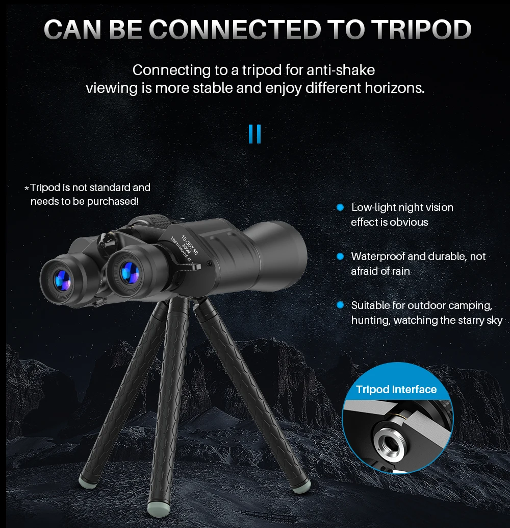 Apexel New Arrival Compact Zoom 10-30X50 Porro Binoculars Long Distance Low Night Vision FMC Coating Adult Binoculars