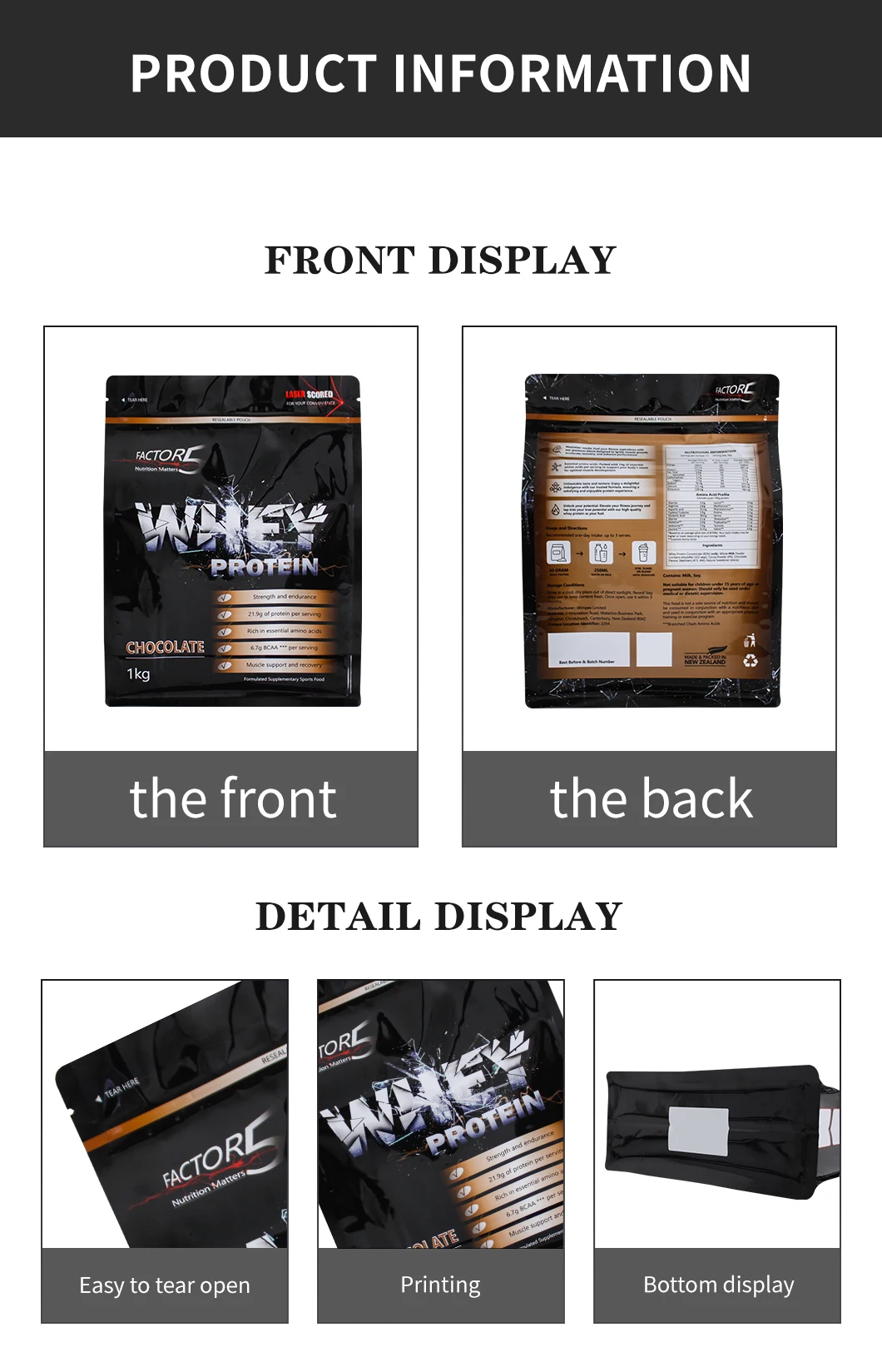 High Barrier 1kg Custom Printed Laminated Foil Flat Bottom Plastic ...
