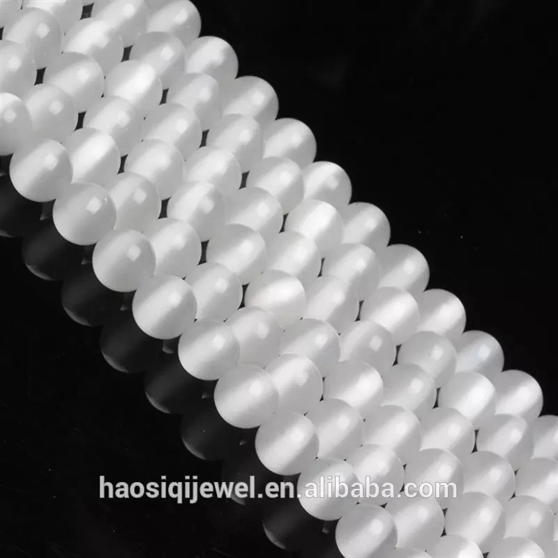 HAAMIIQII 45pcs 8mm Blanc Cat Eye Beads Rond Lâche Perles De