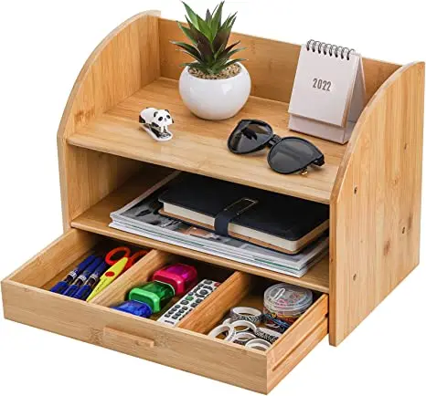 Органайзер из бамбукового дерева для стола с выдвижными ящиками