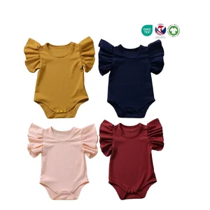 Baby Clothes Wholesale Toddler Rompers New Born Baby Products Ribbed Bodysuit Flying Sleeve Plain Baby Romper