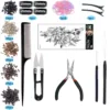 1000 anillos para extensiones de cabello + juego de herramientas con mango negro