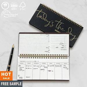 Quality Guaranteed Pu Leather Planner Desktop Customizable Promotion Gift FSC Paper Spiral Binding Calendar Weekly Planner