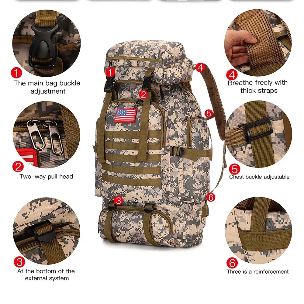 Oleaderbag Men's Hiking Backpack Waterproof Training Camping Backpack Travel Day Bag