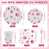 Juegos de vajilla de fiesta con estampado de patas rosas*144