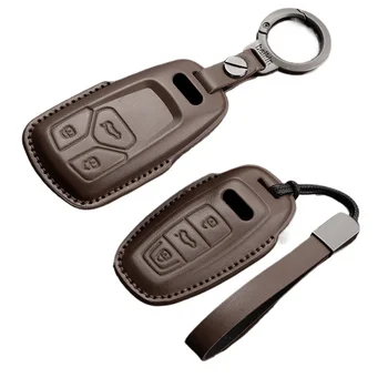 Leather Car Key Case Cover For Audi A3 A4 B9 A5 A6 A7 A8 8S C8 8W Q5 4M S4 S5 S7 Q7 Q8 SQ8 E-tron Car Key Protector Accessories